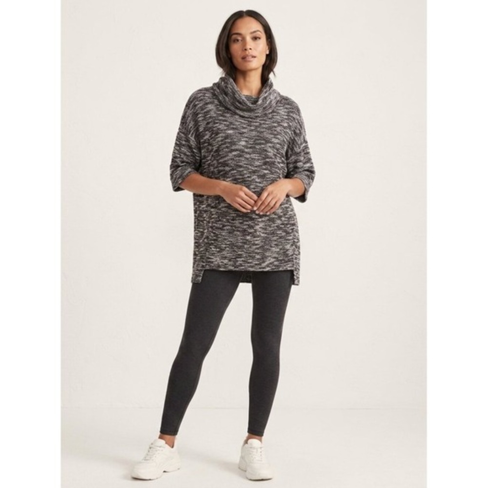 Sympli Womens Cowl Neck Marled Knit Oversized Tunic Sweater Black White Size 14